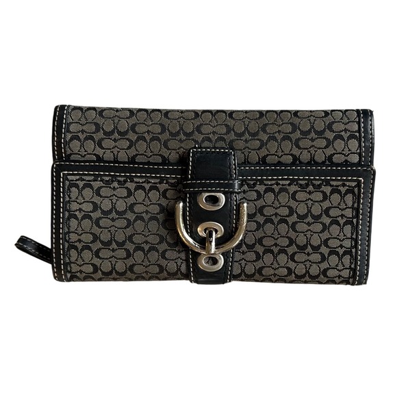 Y2K Coach Signature Canvas Buckle Flap Wallet Snap Closure Vintage Women's - Picture 1 of 8